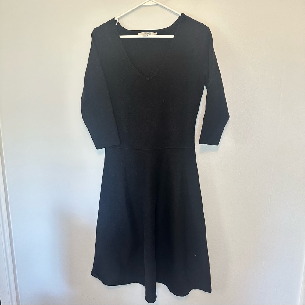 Boden Black V-Neck 3/4 Sleeve Knit Fit & Flare Dress Size 6 Long 6L